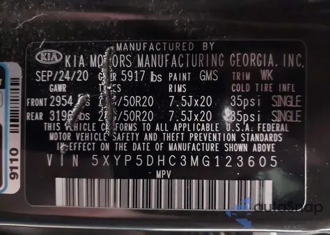 2021 Kia Telluride Sx z USA, uszkodzony, nr VIN 5XYP5DHC3MG123605